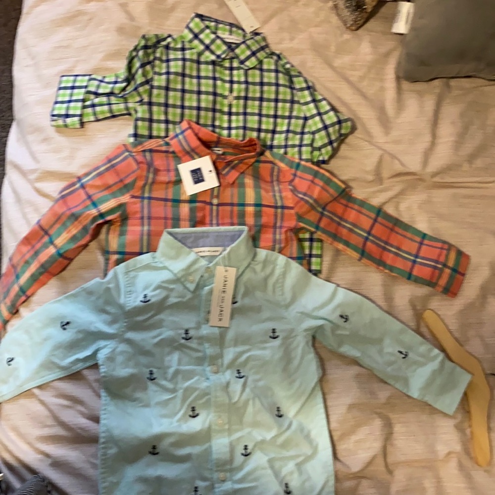 Brand New!! Lot of 3 Janie and Jack long sleeve button down shirts.